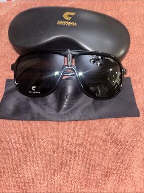 Carrera Glossy Black Aviator Sunglasses with Polarized Lenses